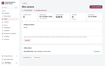 Klienta kartīte: Iepazīsti klienta vizīšu vēsturi.