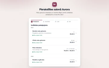 Pakalpojuma izvēle: Pieraksts sākas ar pakalpojumu.