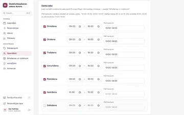 Speciālista darba laiks: Darba laiks katram speciālistam.